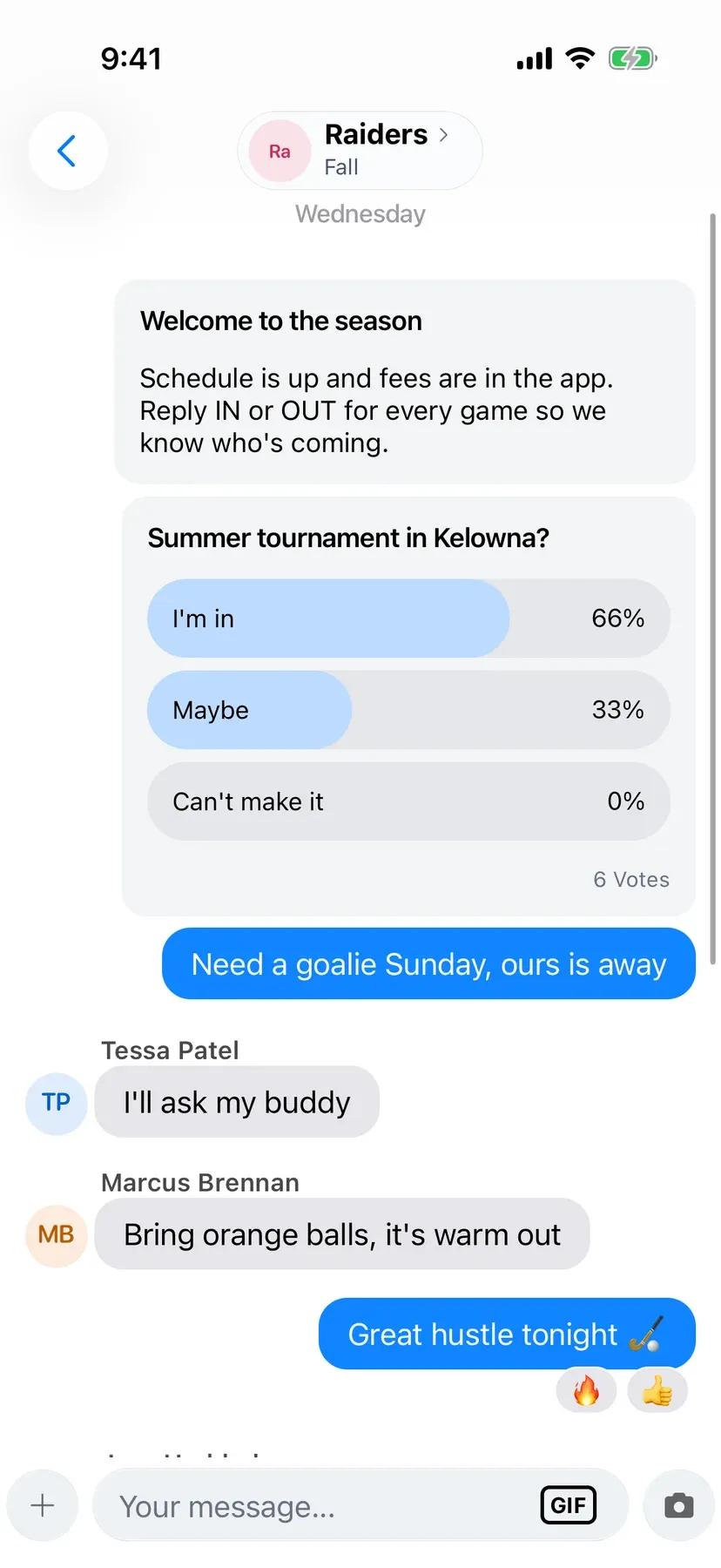 BenchApp team poll with votes